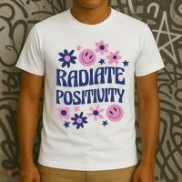Radiate Positivity Retro Smiley Floral Quote T-Shirt thumb 3