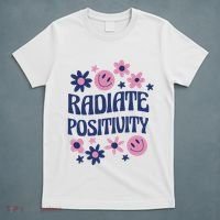 Radiate Positivity Retro Smiley Floral Quote T-Shirt thumb 5