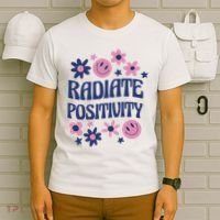 Radiate Positivity Retro Smiley Floral Quote T-Shirt thumb 6