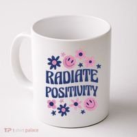 Radiate Positivity Retro Smiley Floral Quote Coffee Mug thumb 0