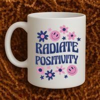 Radiate Positivity Retro Smiley Floral Quote Coffee Mug thumb 2