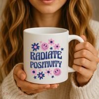 Radiate Positivity Retro Smiley Floral Quote Coffee Mug thumb 3