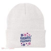 Radiate Positivity Retro Smiley Floral Quote Beanie thumb 0