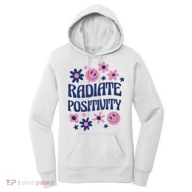 Radiate Positivity Retro Smiley Floral Quote Women's Hoodie