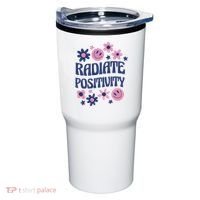 Radiate Positivity Retro Smiley Floral Quote Tumbler thumb 0