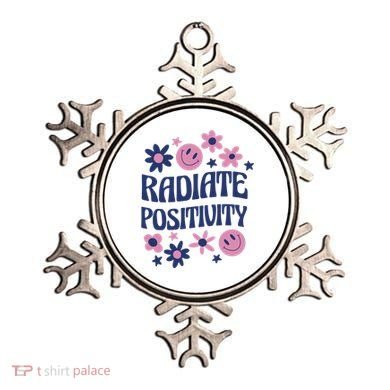 Radiate Positivity Retro Smiley Floral Quote Ornament