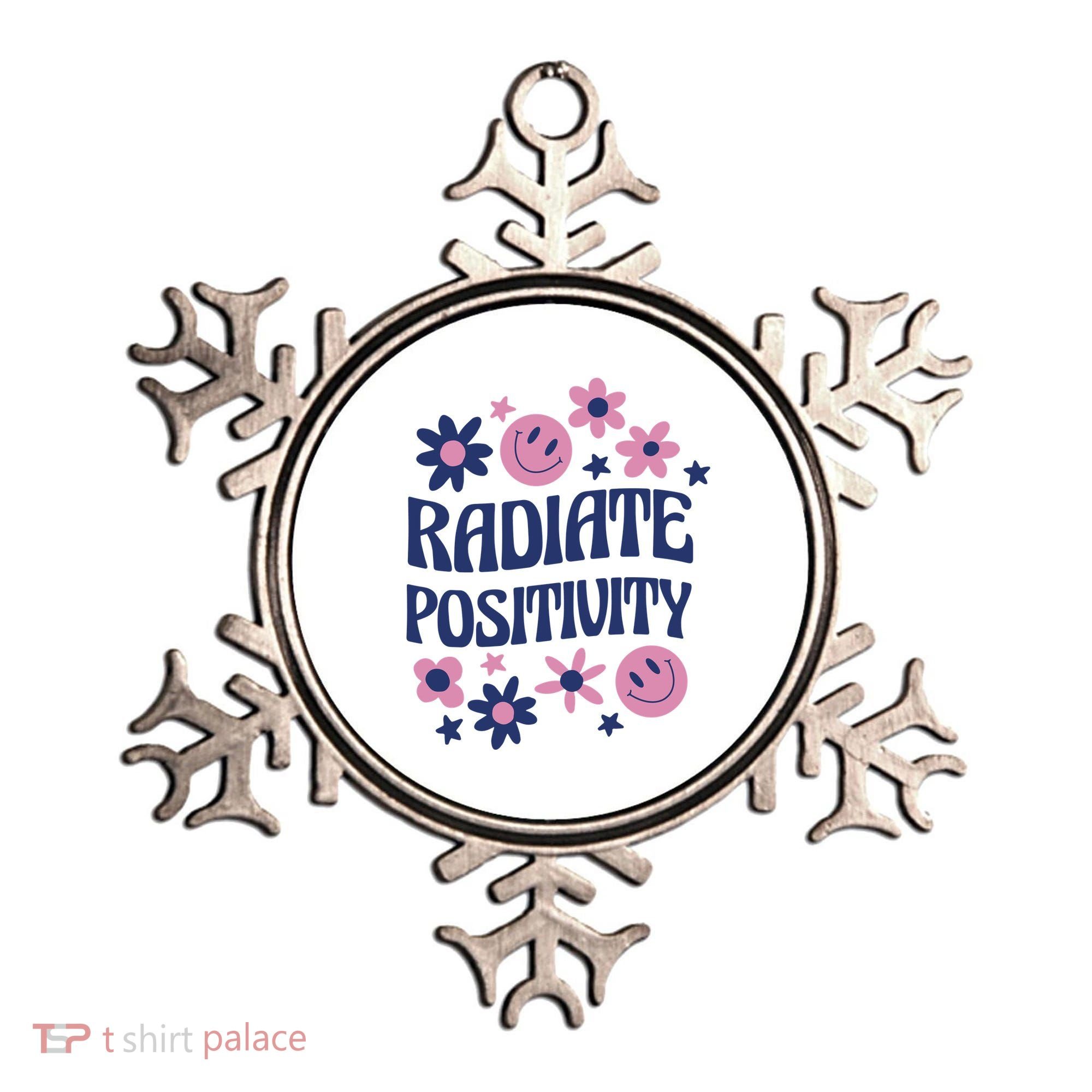 Radiate Positivity Retro Smiley Floral Quote Ornament