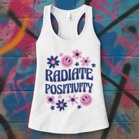 Radiate Positivity Retro Smiley Floral Quote Women's Tank Top thumb 3
