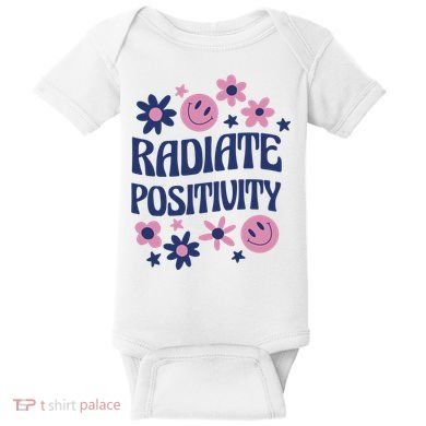 Radiate Positivity Retro Smiley Floral Quote Baby Bodysuit