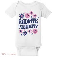 Radiate Positivity Retro Smiley Floral Quote Baby Bodysuit thumb 0