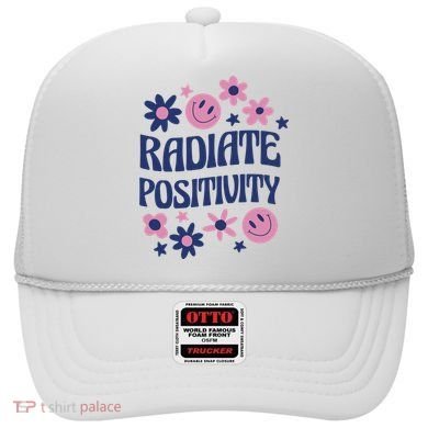 Radiate Positivity Retro Smiley Floral Quote Hat