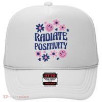 Radiate Positivity Retro Smiley Floral Quote Hat thumb 0