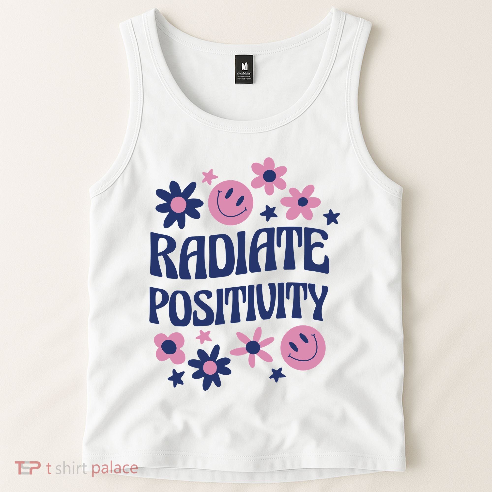 Radiate Positivity Retro Smiley Floral Quote Tank Top