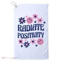Radiate Positivity Retro Smiley Floral Quote Golf Towel thumb 0