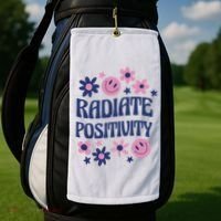 Radiate Positivity Retro Smiley Floral Quote Golf Towel thumb 2