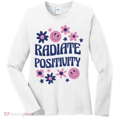 Radiate Positivity Retro Smiley Floral Quote Women's Long Sleeve Shirt