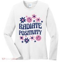 Radiate Positivity Retro Smiley Floral Quote Women's Long Sleeve Shirt thumb 0