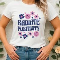Radiate Positivity Retro Smiley Floral Quote Women's T-Shirt thumb 2