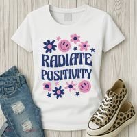 Radiate Positivity Retro Smiley Floral Quote Women's T-Shirt thumb 3