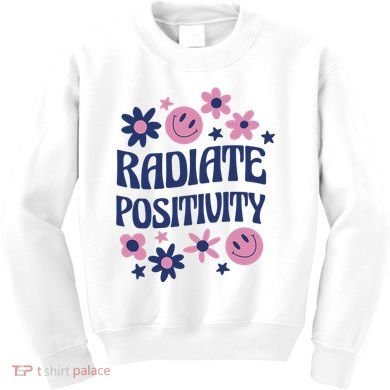 Radiate Positivity Retro Smiley Floral Quote Kids Sweatshirt