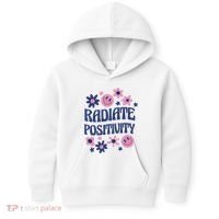 Radiate Positivity Retro Smiley Floral Quote Kids Hoodie thumb 0