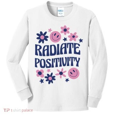 Radiate Positivity Retro Smiley Floral Quote Kids Long Sleeve Shirt