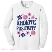 Radiate Positivity Retro Smiley Floral Quote Kids Long Sleeve Shirt thumb 0