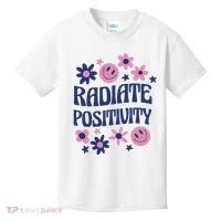 Radiate Positivity Retro Smiley Floral Quote Kids T-Shirt thumb 0