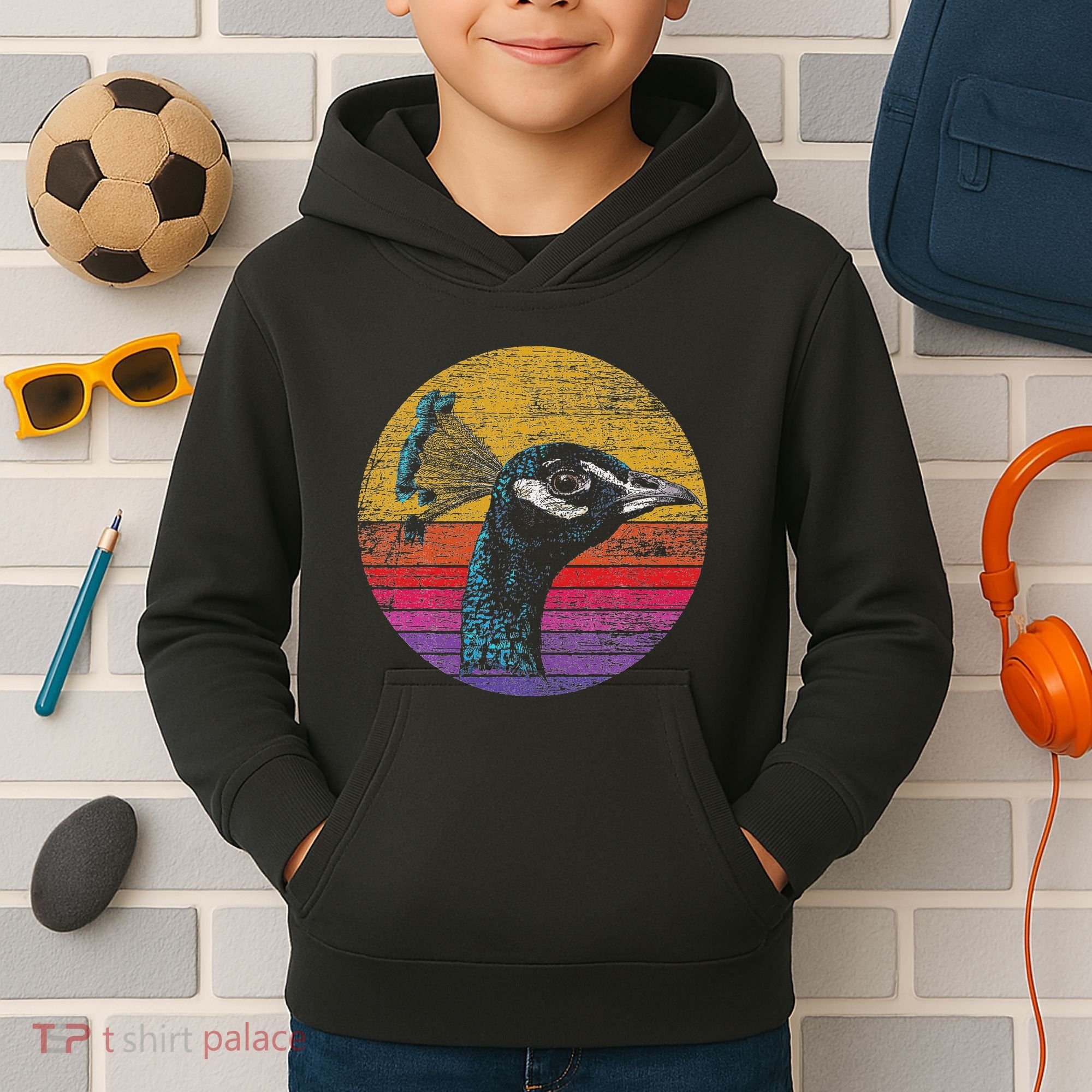 Retro Peacock Kids Hoodie