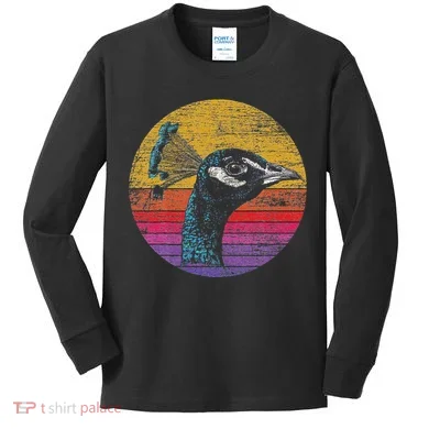 Retro Peacock Kids Long Sleeve Shirt