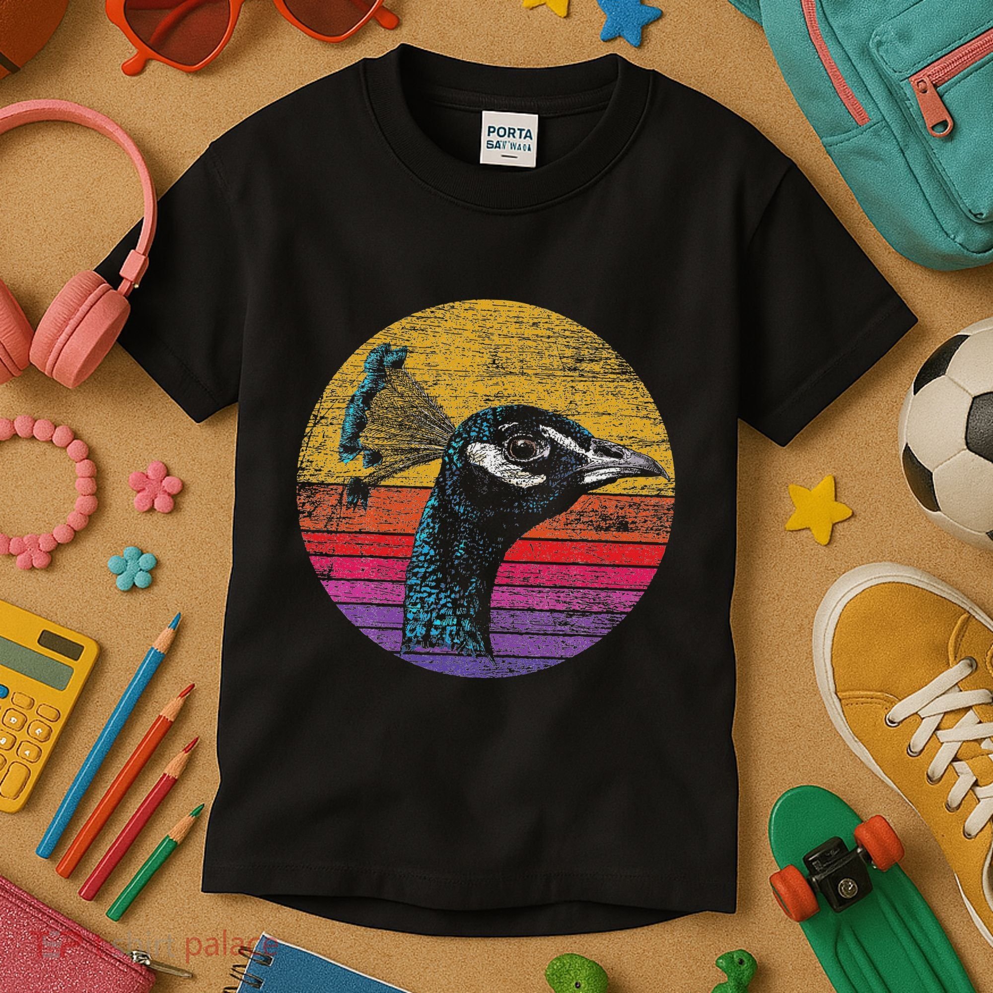 Retro Peacock Kids T-Shirt