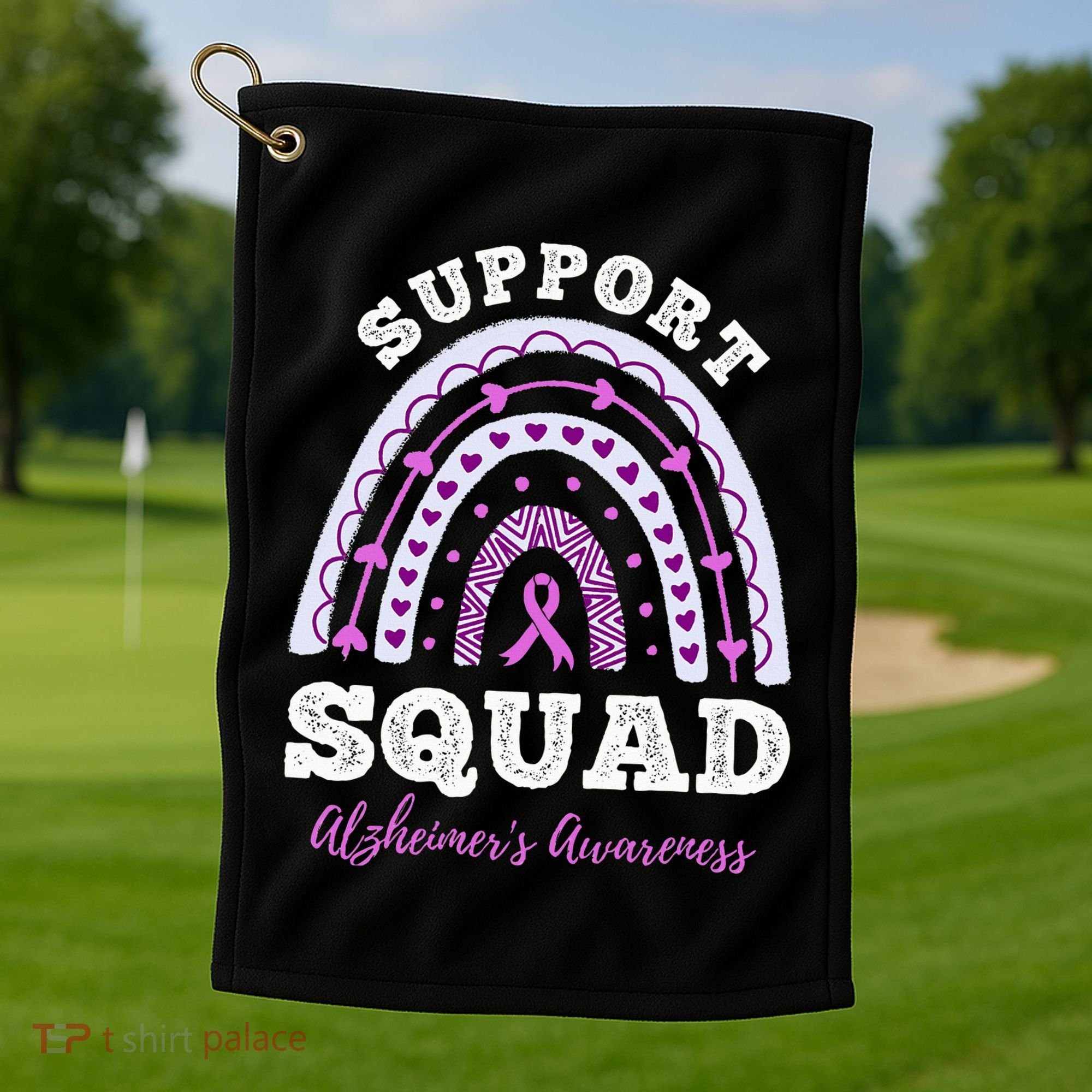 Rainbow Purple Ribbon Support Squad AlzheimerS Golf Towel