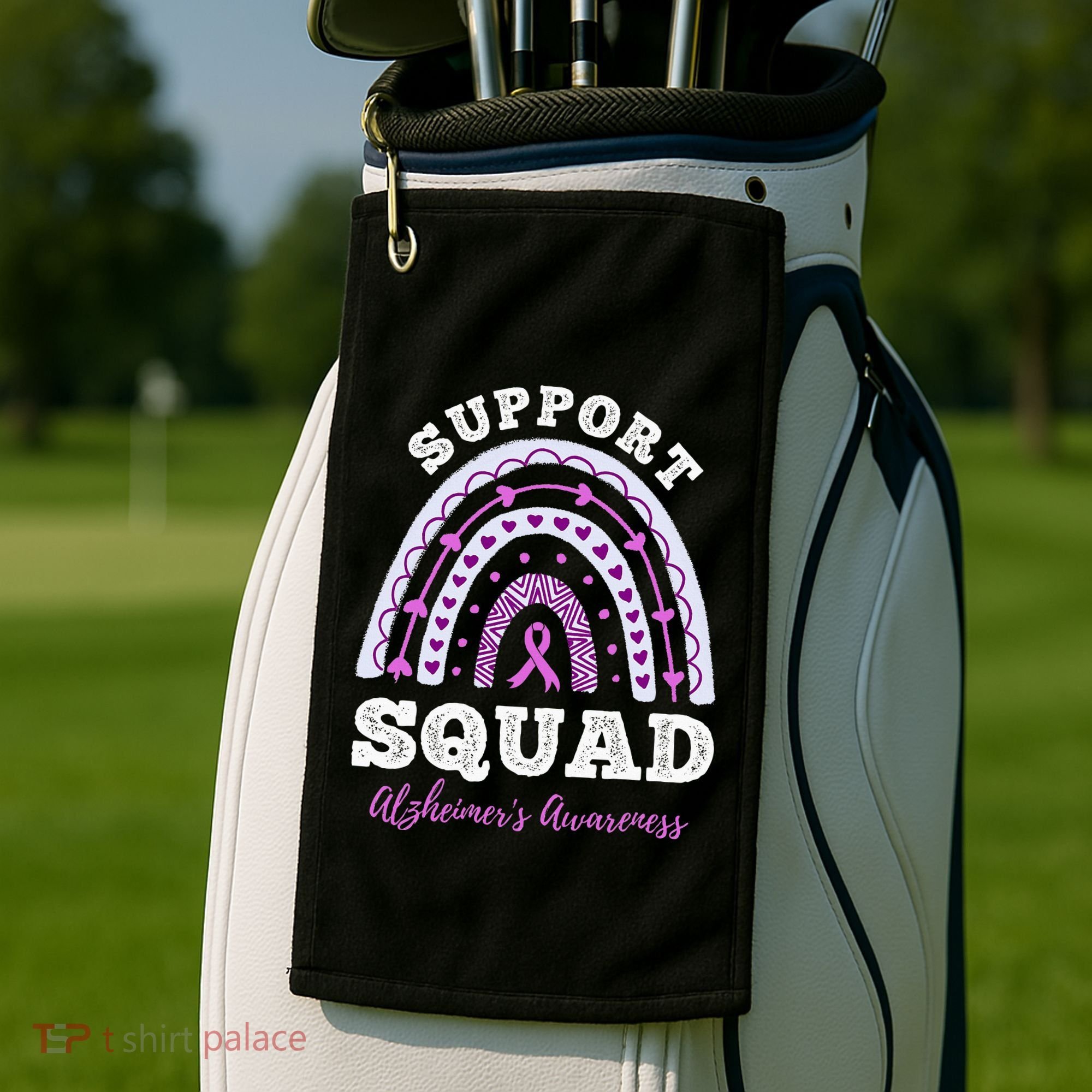 Rainbow Purple Ribbon Support Squad AlzheimerS Golf Towel
