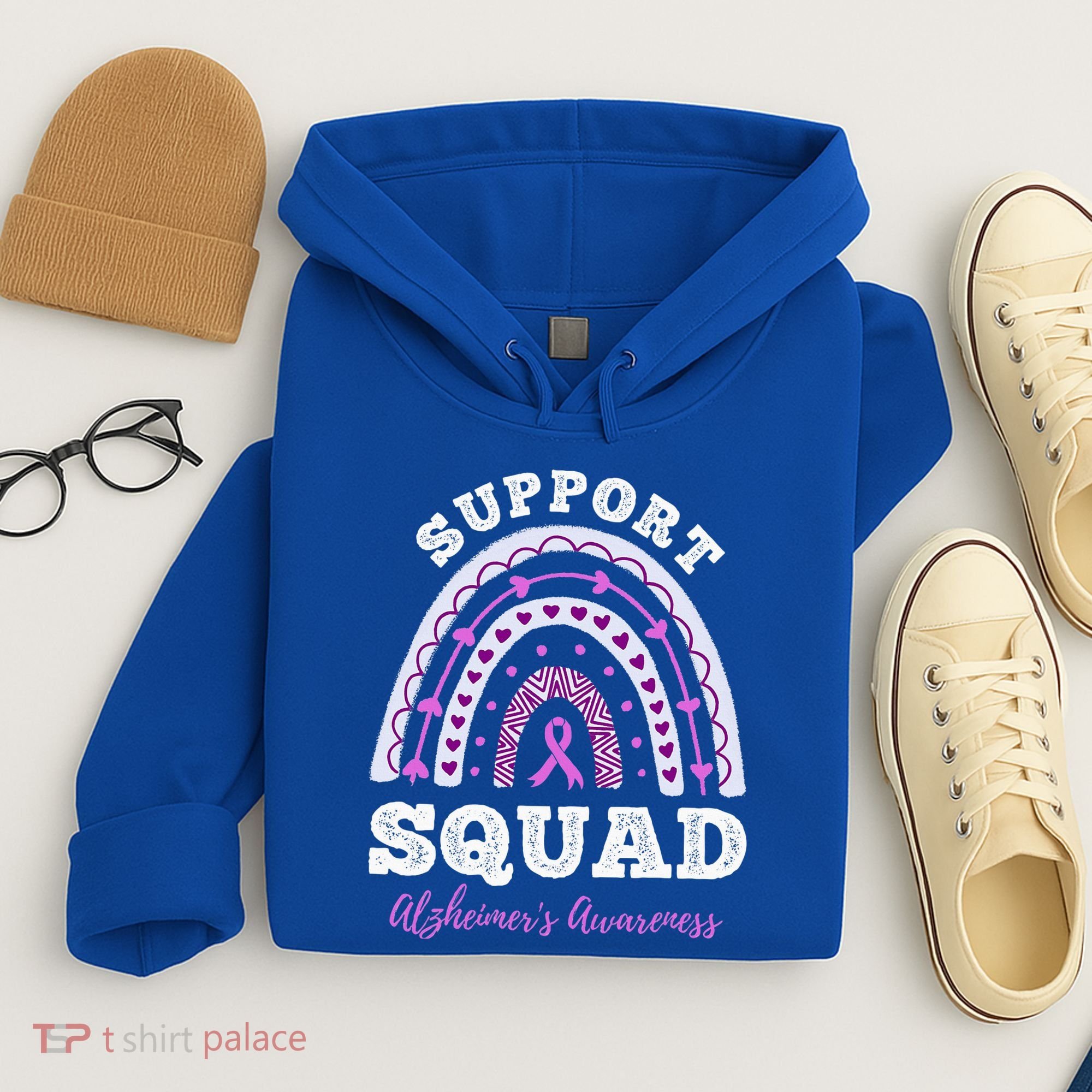 Rainbow Purple Ribbon Support Squad AlzheimerS Hoodie