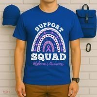 Rainbow Purple Ribbon Support Squad AlzheimerS T-Shirt thumb 6