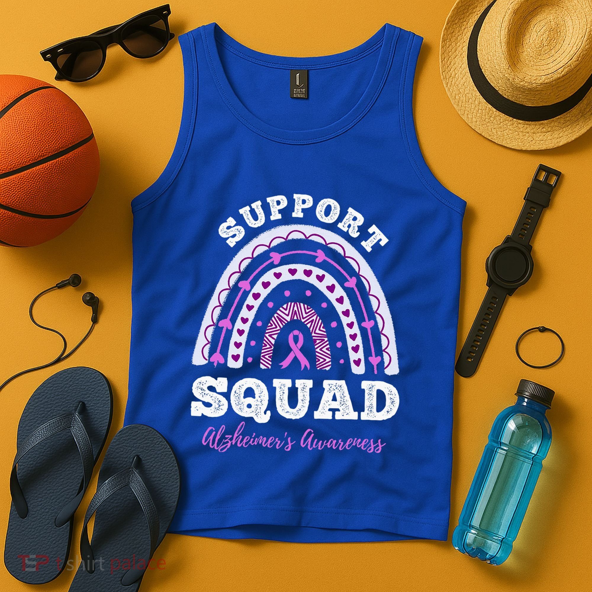 Rainbow Purple Ribbon Support Squad AlzheimerS Tank Top