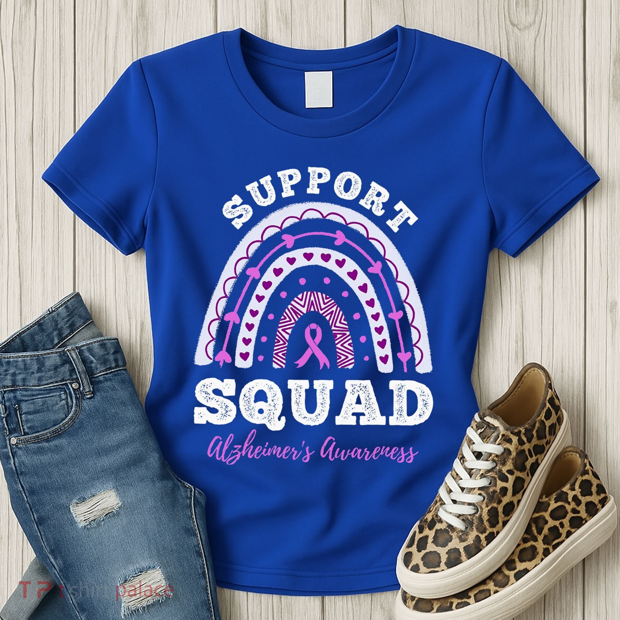 Rainbow Purple Ribbon Support Squad AlzheimerS Women's T-Shirt