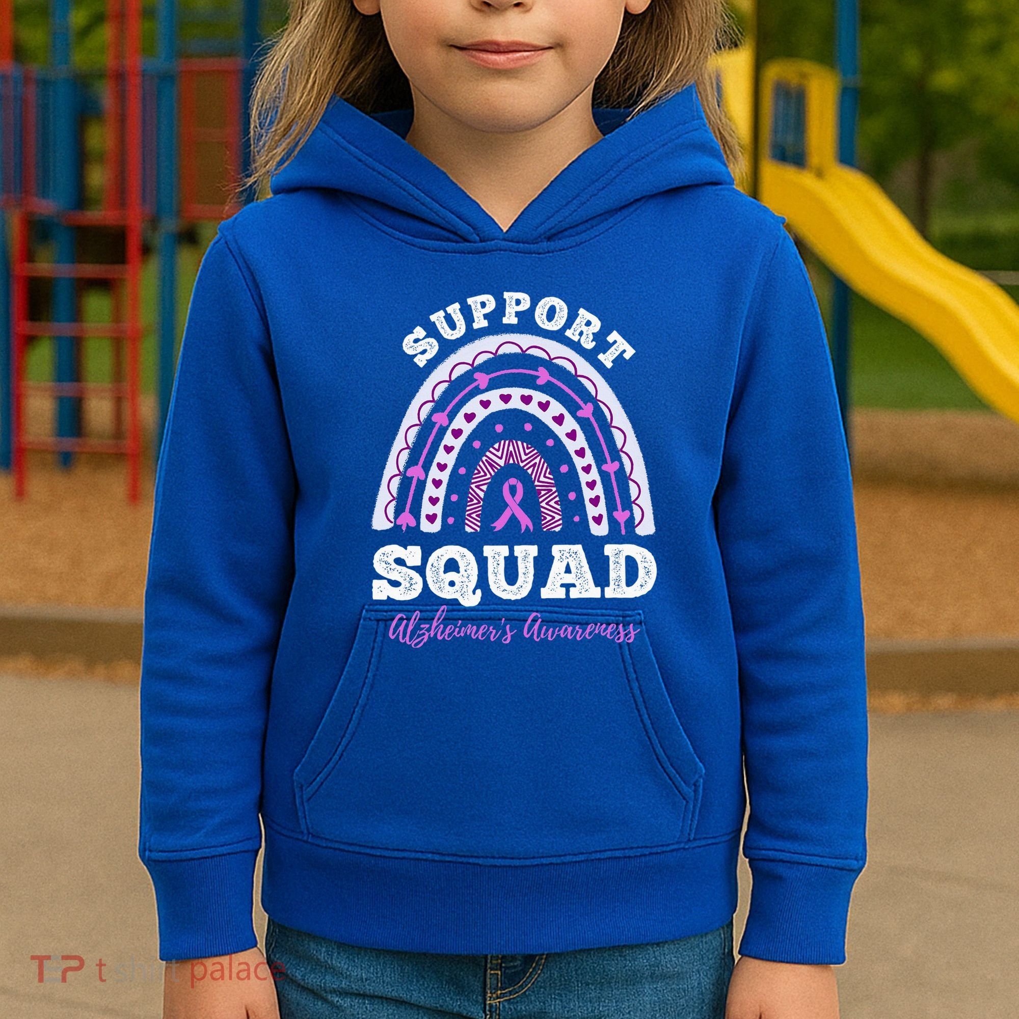 Rainbow Purple Ribbon Support Squad AlzheimerS Kids Hoodie