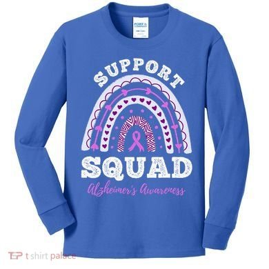 Rainbow Purple Ribbon Support Squad AlzheimerS Kids Long Sleeve Shirt