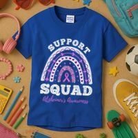 Rainbow Purple Ribbon Support Squad AlzheimerS Kids T-Shirt thumb 3