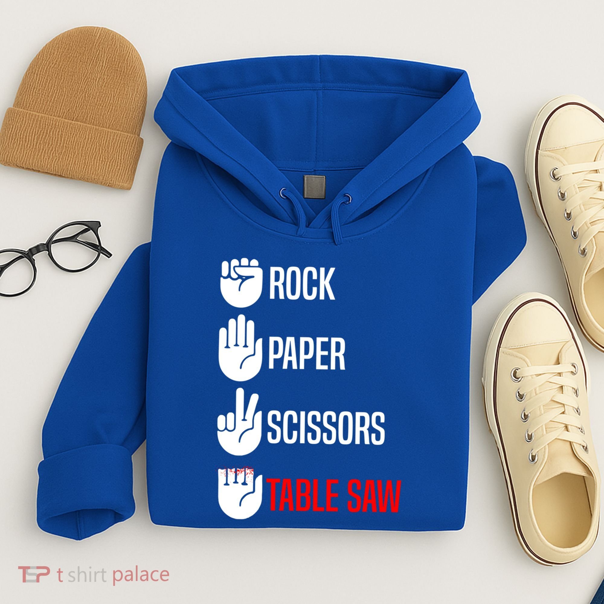 Rock Paper Scissors Table Saw Funny Woodworking Woodworker Gift Hoodie
