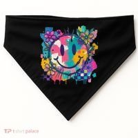 Retro Painted Smiley Emoji USA-Made Doggie Bandana thumb 0