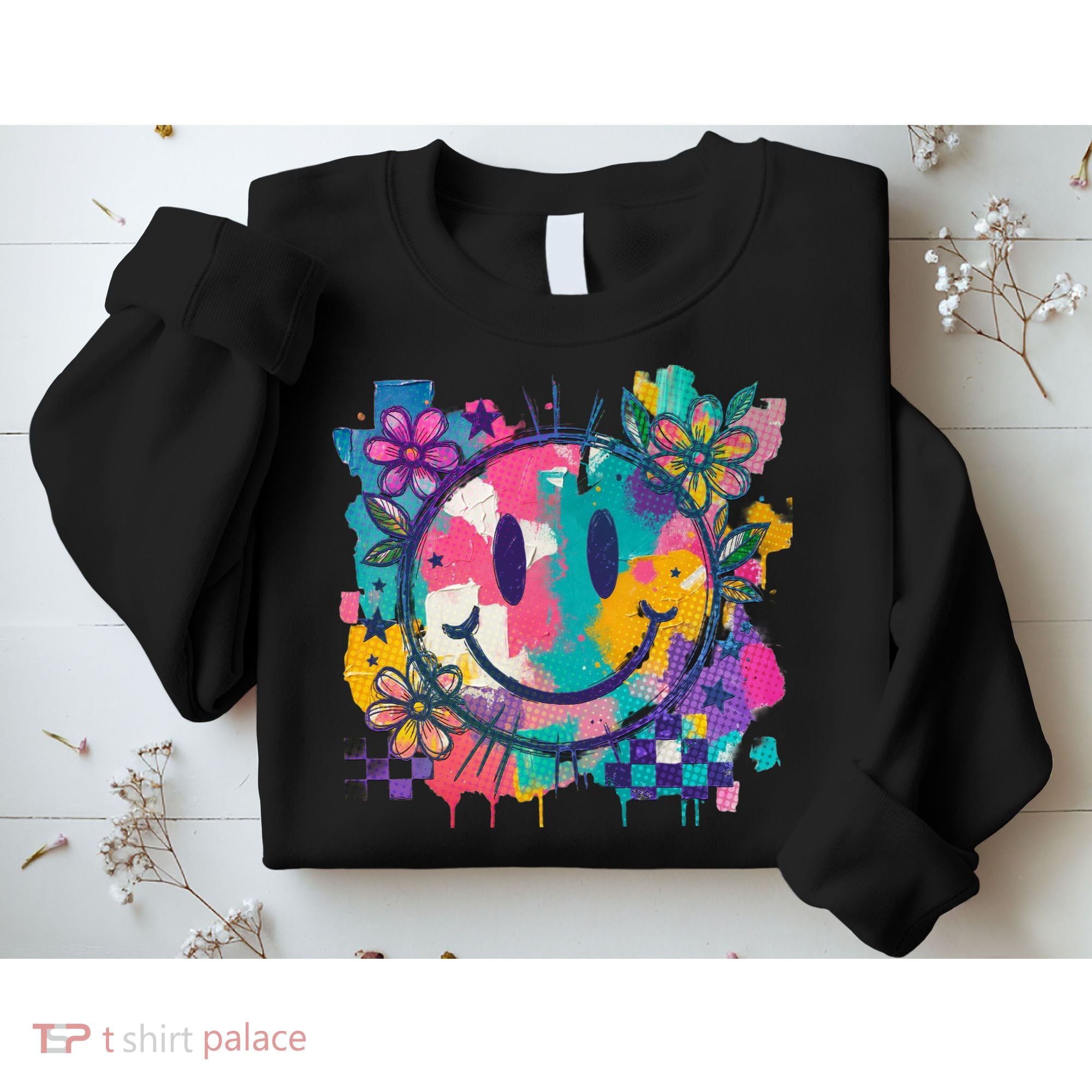 Retro Painted Smiley Emoji Sweatshirt