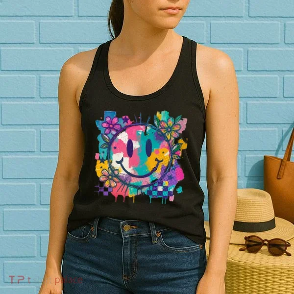 Retro Painted Smiley Emoji Women's Tank Top