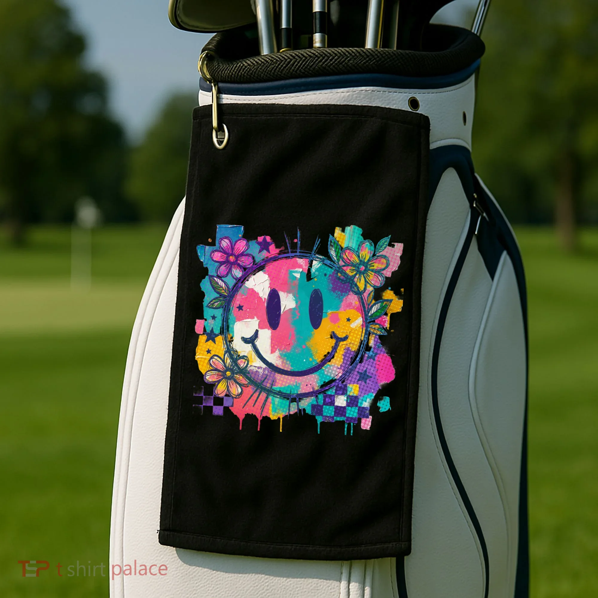 Retro Painted Smiley Emoji Golf Towel