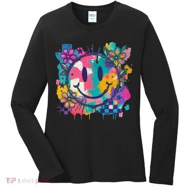 Retro Painted Smiley Emoji Women's Long Sleeve Shirt