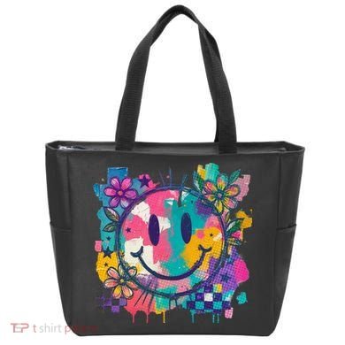 Retro Painted Smiley Emoji Tote Bag