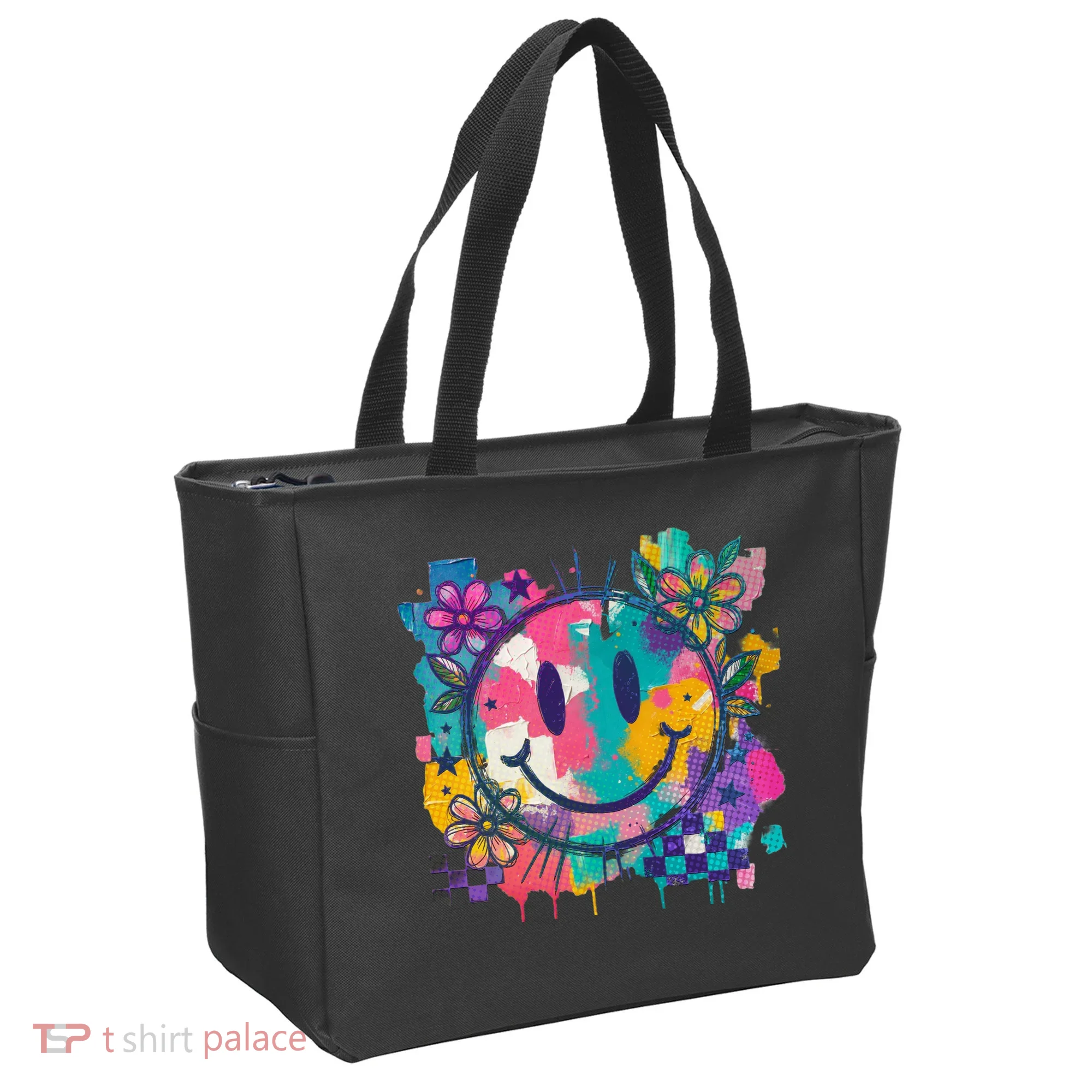 Retro Painted Smiley Emoji Tote Bag