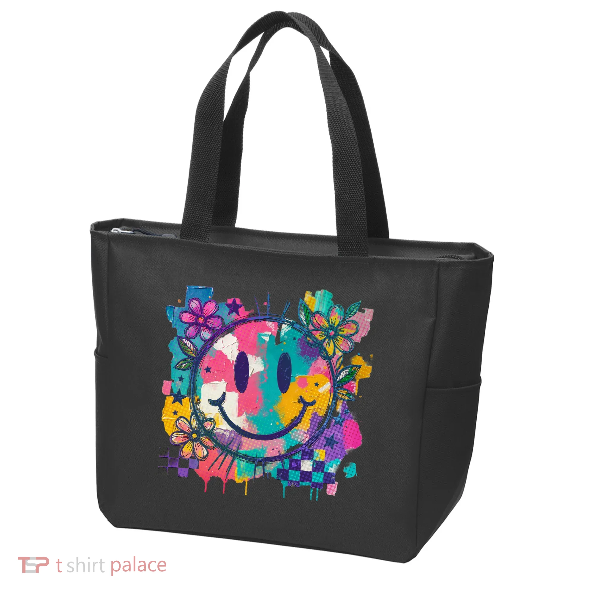 Retro Painted Smiley Emoji Tote Bag