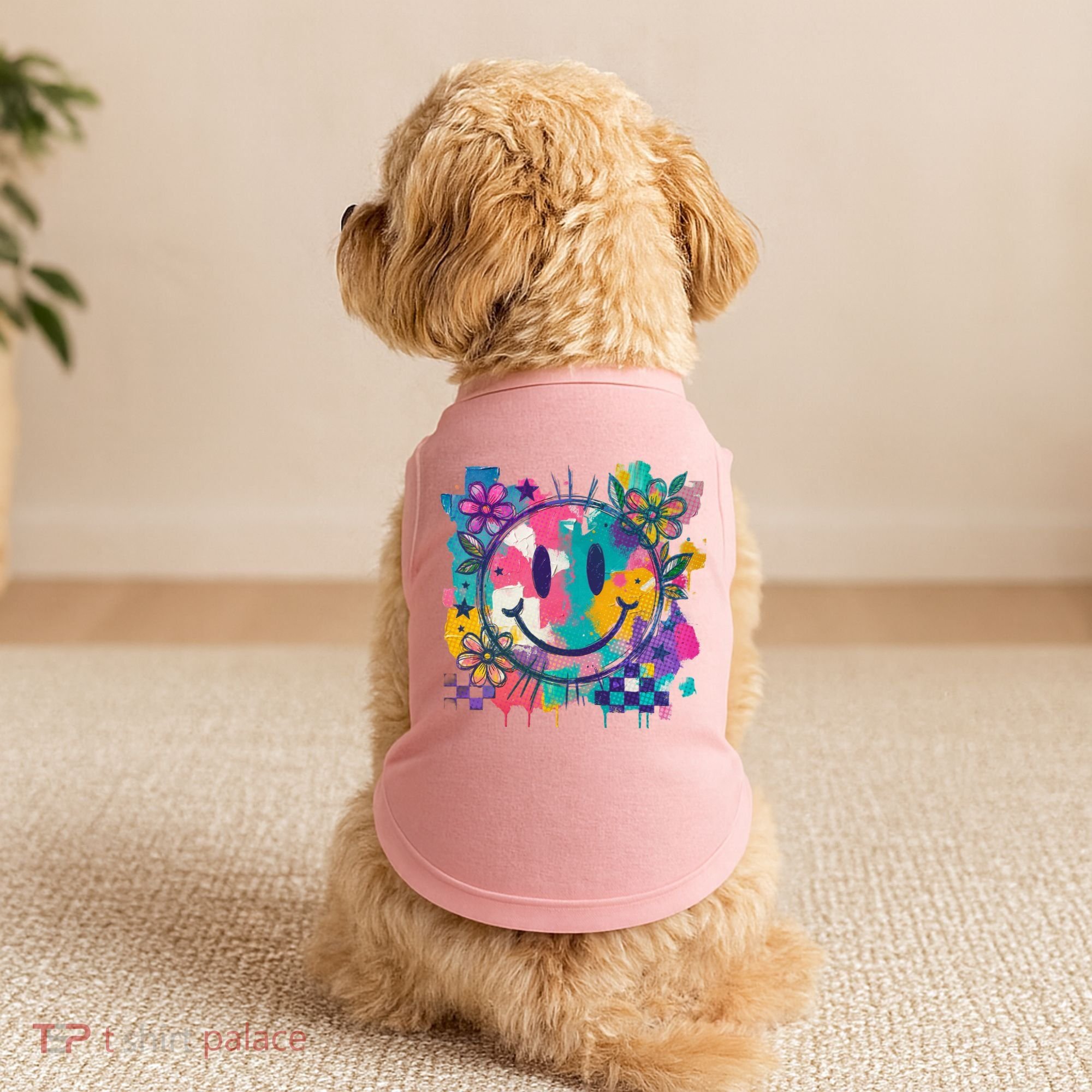 Retro Painted Smiley Emoji Doggie Tank